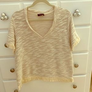 Cream knit v-neck top